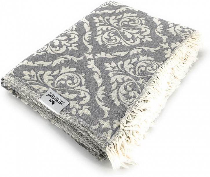 Tagesdecke BAROCK grau 150 x 200 cm Single Size Wohndecke Überwurf Bett & Sofa 100% Baumwolle