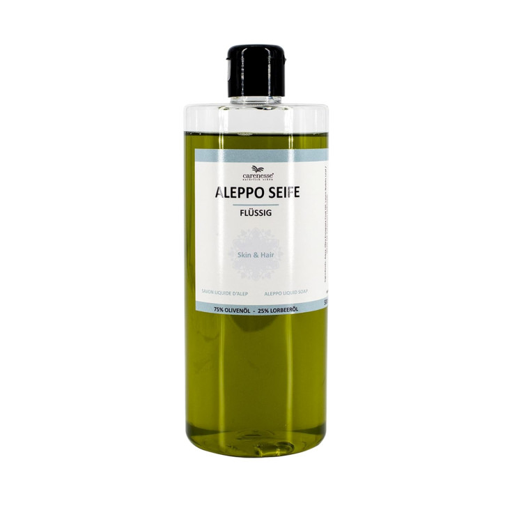 Aleppo Flüssigseife flüssig mit Dosierkappe, 75% Olivenöl 25% Lorbeeröl, 1x500ml