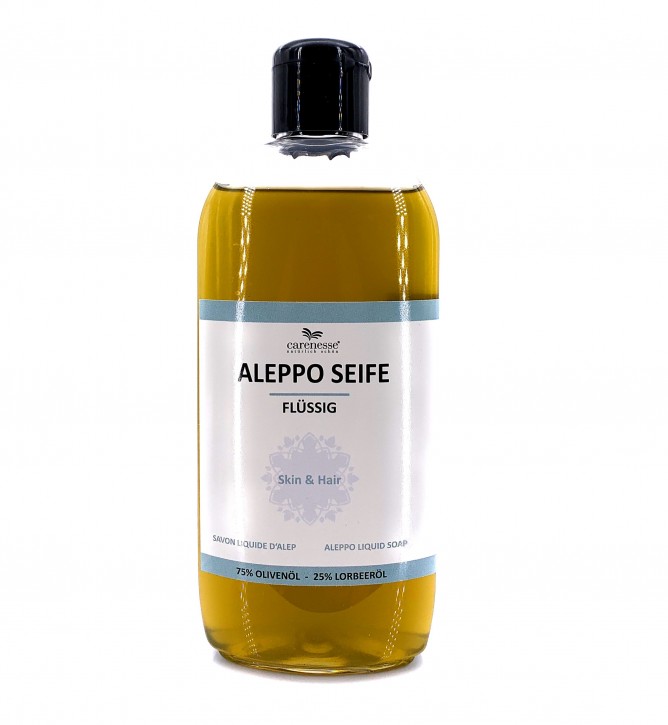 Aleppo Flüssigseife mit Dosierkappe, 75% Olivenöl 25% Lorbeeröl, 1x500ml