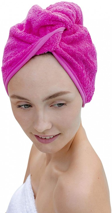 Haarturban pink - Kopfhandtuch für stabilen Halt beim Haare Trocknen 100% Baumwolle