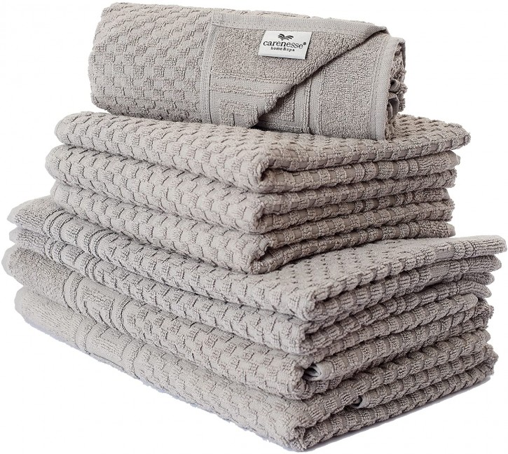 Handtuch-Set 8 tlg. WAFFEL taupe grau Premium Hotelqualität 100% Baumwolle saugstark & strapazierfähig