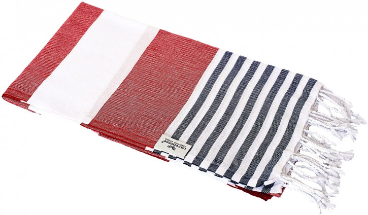 Hamamtuch TOMMY rot blau weiß gestreift, leicht & stylish, 100% Baumwolle, 100 x 180 cm