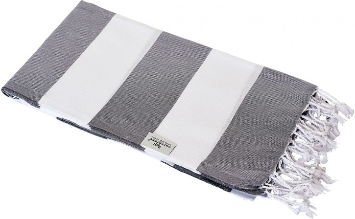 Hamamtuch TOMMY grau weiß gestreift, leicht & stylish, 100% Baumwolle, 100 x 180 cm
