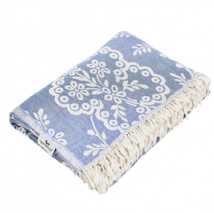 Tagesdecke PAISLEY blau 150 x 200 cm Single Size Wohndecke Überwurf Bett & Sofa 100% Baumwolle