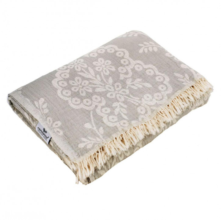 Tagesdecke PAISLEY grau 150 x 200 cm Single Size Wohndecke Überwurf Bett & Sofa 100% Baumwolle