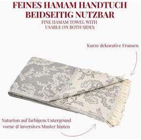 Hamamtuch PAISLEY grau, Doubleface Tuch edel & hochwertig, 100% Baumwolle, 90 x 175 cm