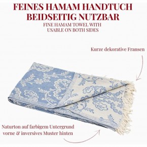 Hamamtuch PAISLEY blau, Doubleface Tuch edel & hochwertig, 100% Baumwolle, 90 x 175 cm