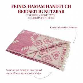 Hamamtuch KELIM pink, Doubleface Tuch edel & hochwärtig, 100% Baumwolle, 90 x 175 cm
