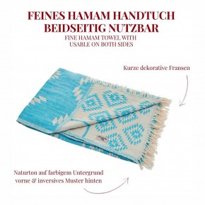 Hamamtuch KELIM türkis, Doubleface Tuch edel & hochwertig, 100% Baumwolle, 90 x 175 cm