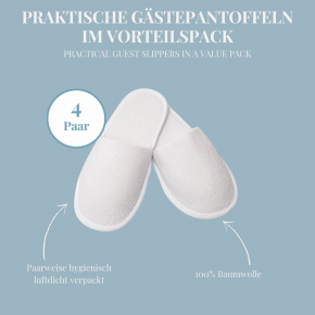 Carenesse 4 Paar Hotelslipper geschlossene Kappe weiß Einwegslipper Gästeschuhe rutschfeste Sohle Größe ca. 38-42