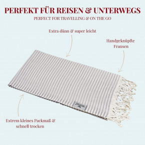 Hamamtuch STREIFEN grau, federleicht & hauchzart, 100% Baumwolle, 90 x 180 cm