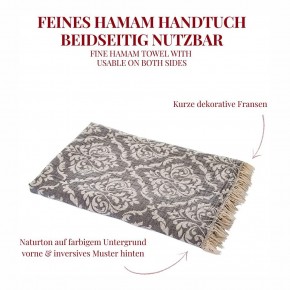 Hamamtuch BAROCK grau, Doubleface Tuch edel & hochwertig, 100% Baumwolle, 90 x 175 cm