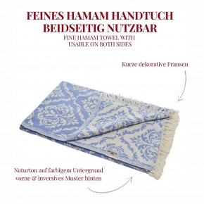 Hamamtuch BAROCK blau, Doubleface Tuch edel & hochwertig, 100% Baumwolle, 90 x 175 cm