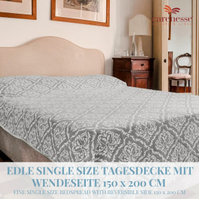 Tagesdecke BAROCK grau 150 x 200 cm Single Size Wohndecke Überwurf Bett & Sofa 100% Baumwolle