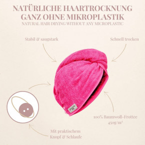 Haarturban pink 100% Baumwolle I Kopfhandtuch Turban Handtuch mit Knopf & Schlaufe