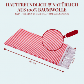 Hamamtuch STREIFEN rot, federleicht & hauchzart, 100% Baumwolle, 90 x 180 cm