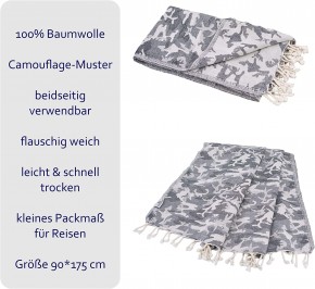 Hamamtuch CAMOUFLAGE grau, Doubleface Tuch mit Tarnmuster, 100% Baumwolle, 90 x 175 cm