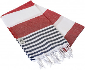 Hamamtuch TOMMY rot blau weiß gestreift, leicht & stylish, 100% Baumwolle, 100 x 180 cm