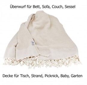 Tagesdecke FAVO beige Queen Size 200 x 240 cm Plaid Blanket Überwurf Bett & Sofa Pepita Muster