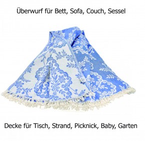 Tagesdecke PAISLEY blau beidseitig schöner Überwurf dünn & leicht 100% Baumwolle  150 x 200 cm
